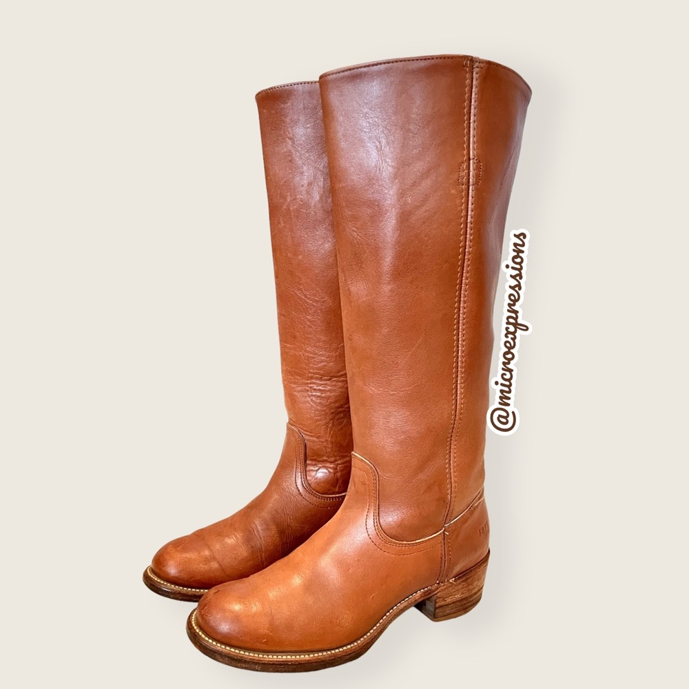 VINTAGE 1980'S Frye Campus Knee High Brown/Cognac Pull On Fall/Winter Lug Boot - Picture 9 of 15